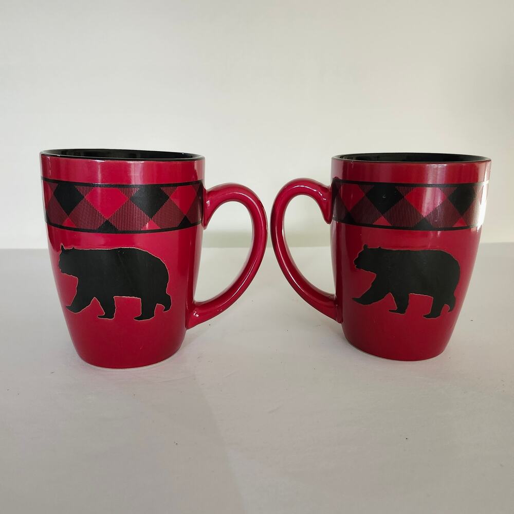 Red & Black Stoneware Mugs by White River Pro Bass Shops 16 oz Rustic Woodsy - Picture 4 of 9